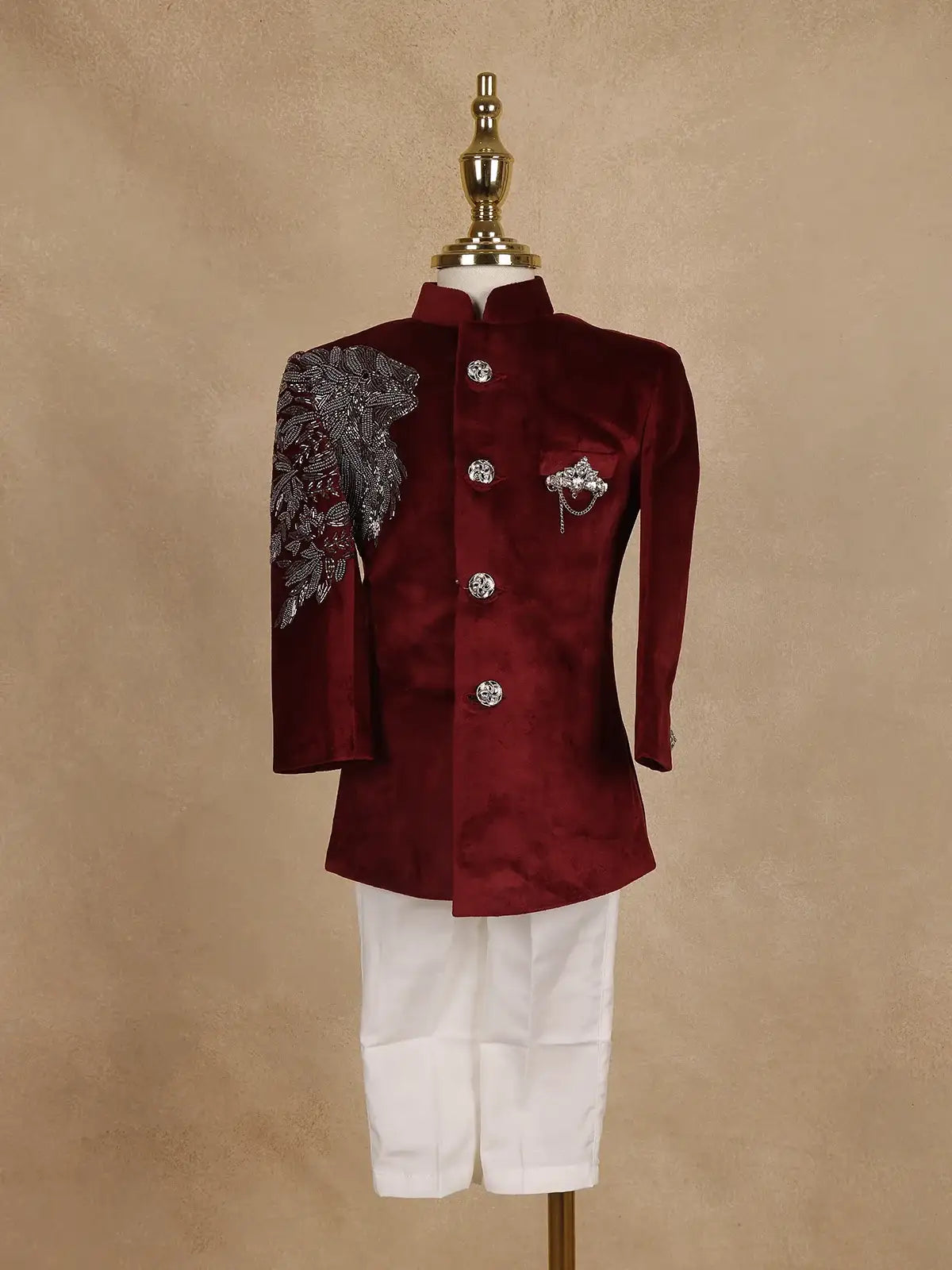 Boys' Velvet Embroidered Sherwani