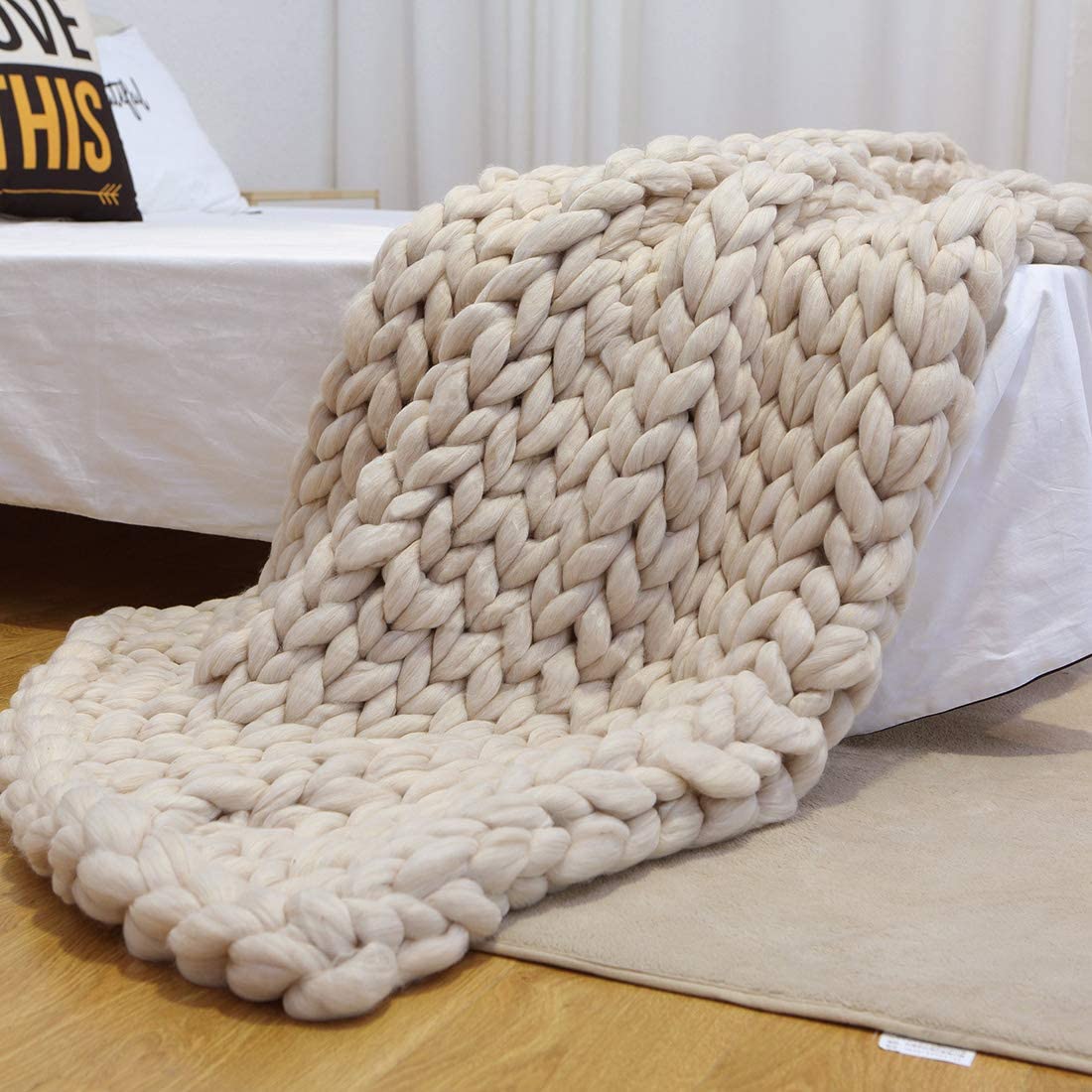 Chunky Knit Merino Wool Throw Blanket