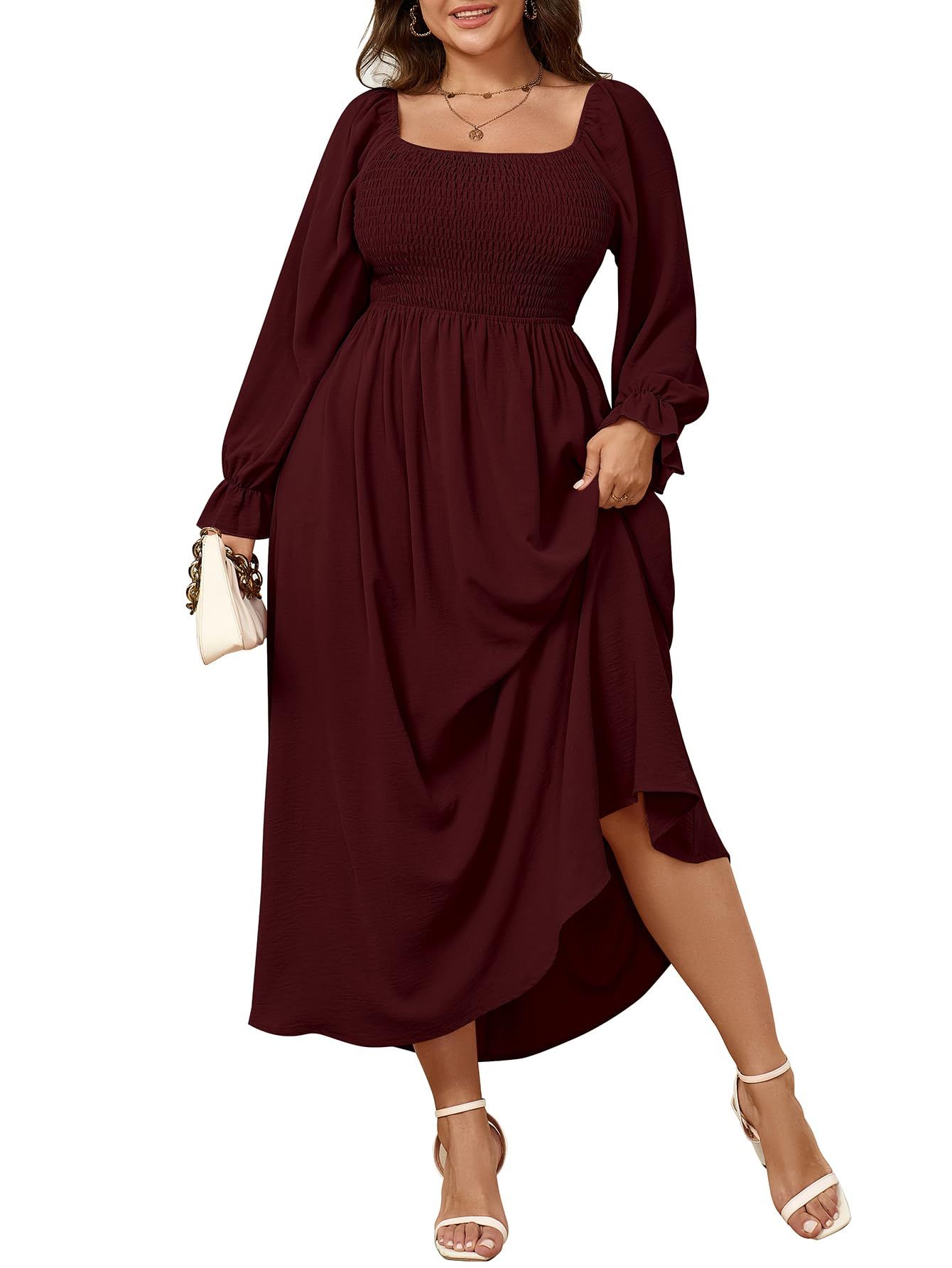 Women's Plus Size Smocked Maxi Dress