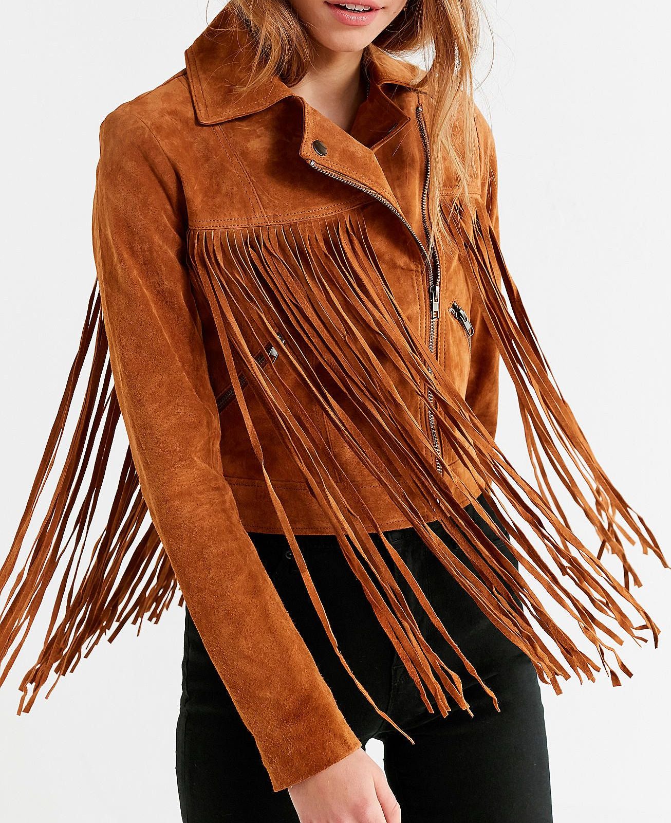 Women's Suede Fringe Moto Jacket