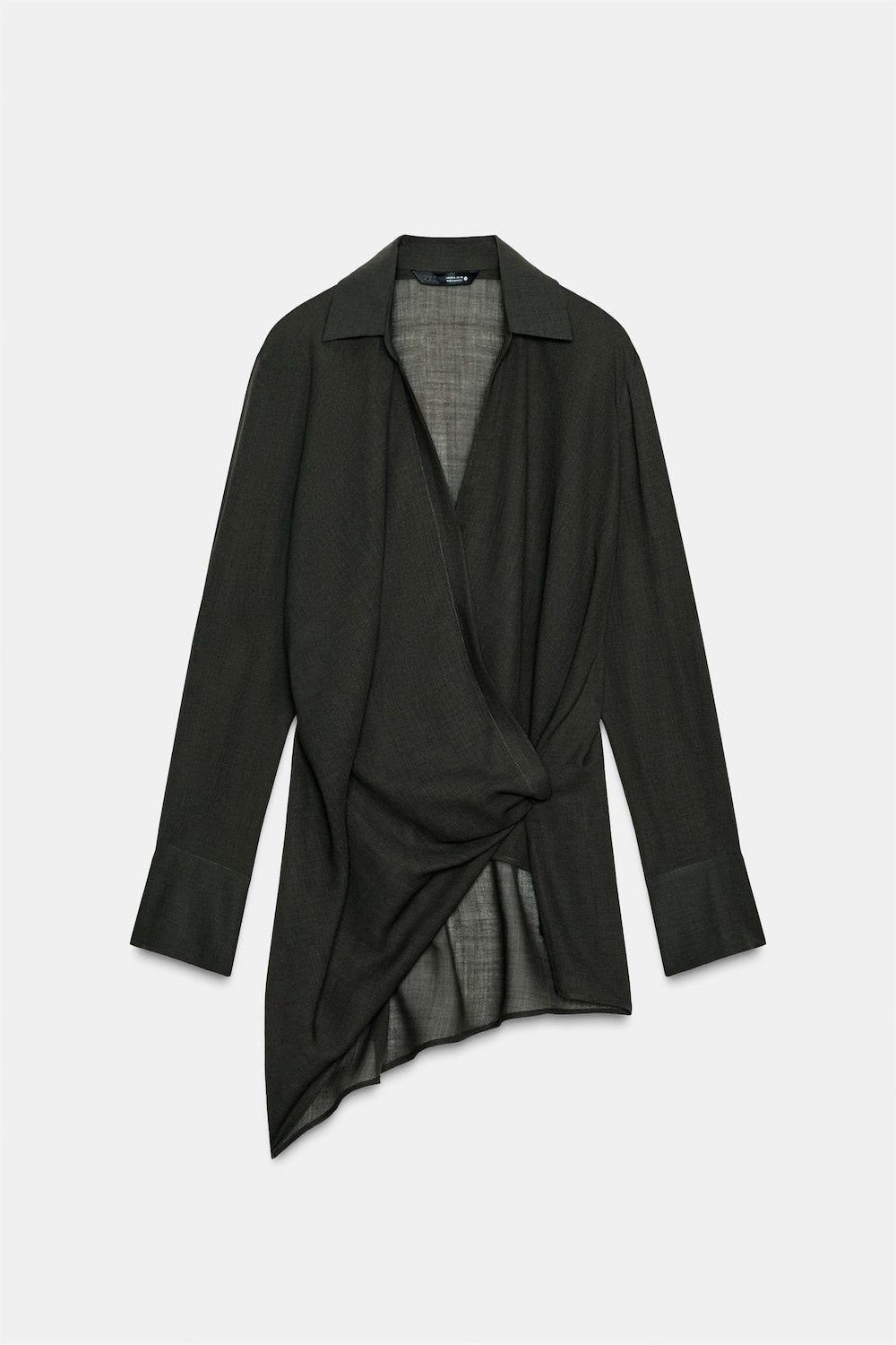 Asymmetric wool blend surplice top